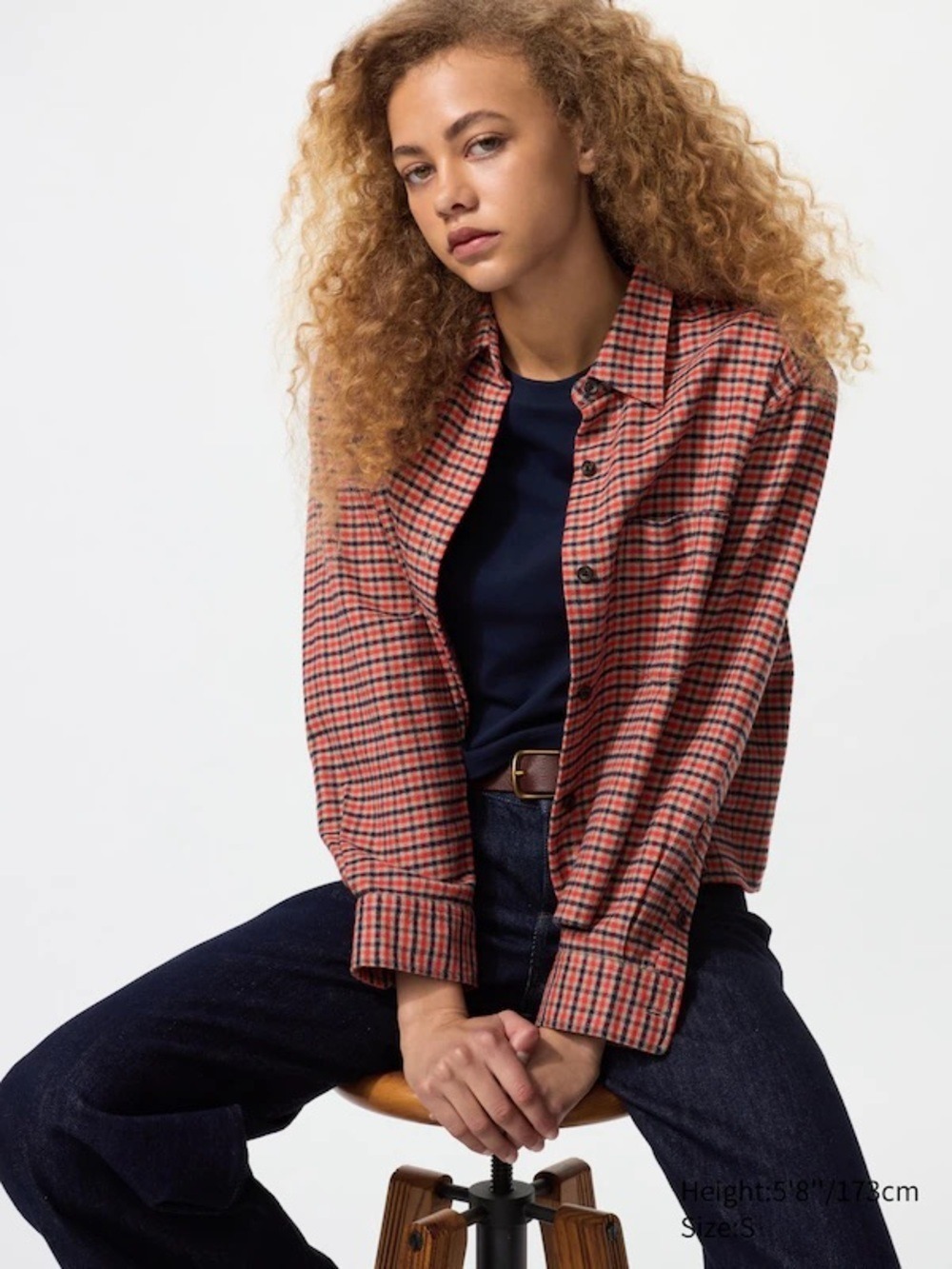 Uniqlo Flannel Boxy Long Sleeve Shirt Red Size XS NWT